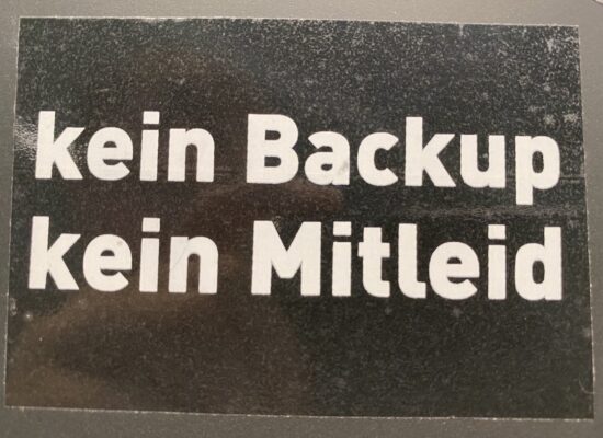 Sticker mit der Aufschrift "kein Backup kein Mitleid"